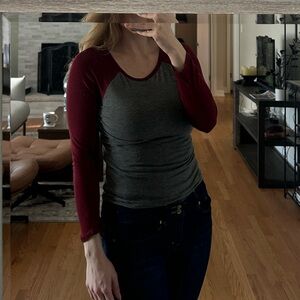 Garage Gray and Burgundy Long Sleeve Raglan Tee